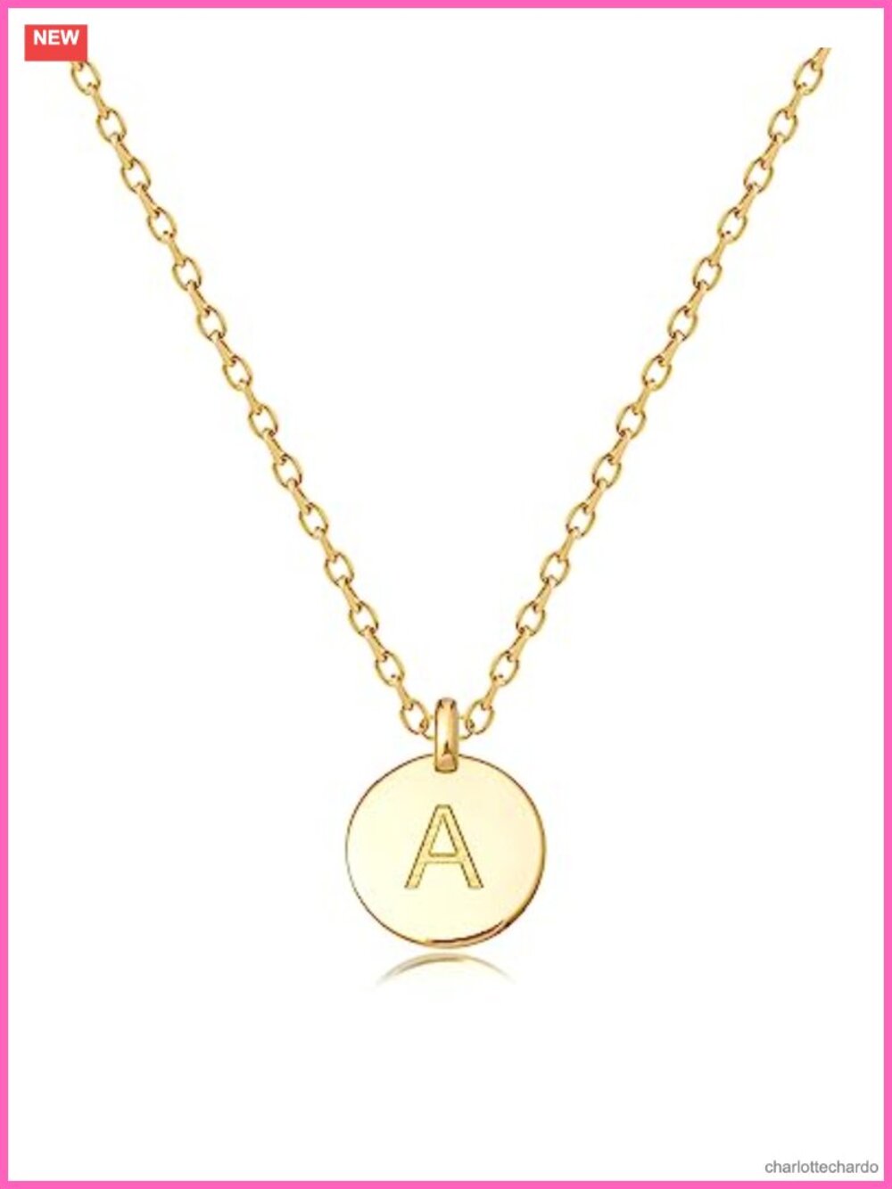 18k Gold Finish Initial Necklace Double Side Engraved Disc Pendant Adjustable